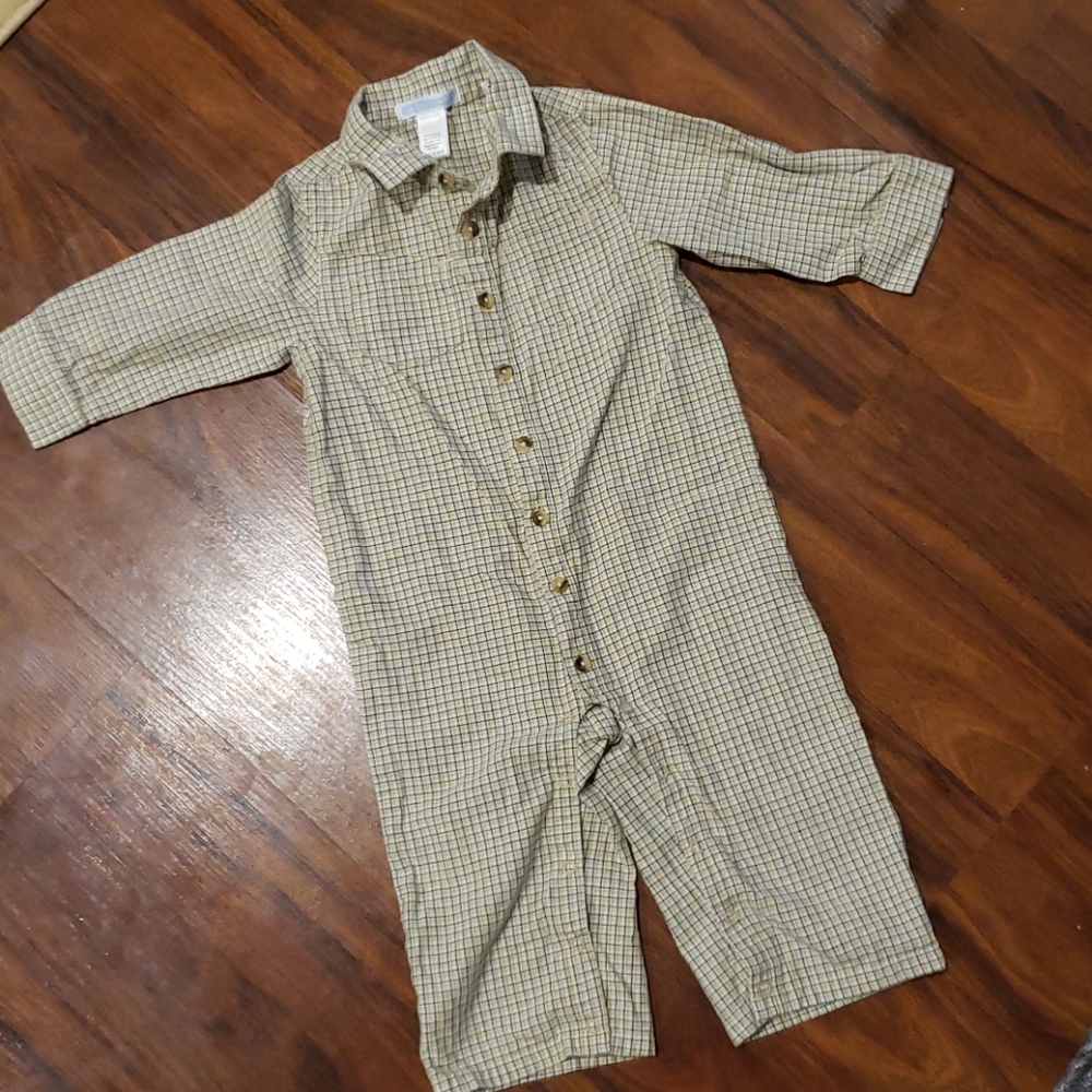 Janie and Jack 1 piece button up plaid jumpsuit.